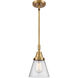 Franklin Restoration Small Cone 1 Light 6 inch Brushed Brass Mini Pendant Ceiling Light in Seedy Glass