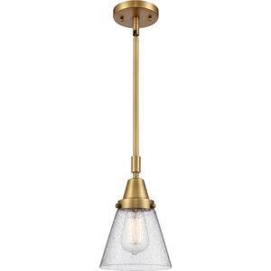 Franklin Restoration Small Cone 1 Light 6 inch Brushed Brass Mini Pendant Ceiling Light in Seedy Glass