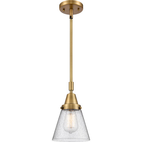 Franklin Restoration Small Cone 1 Light 6 inch Brushed Brass Mini Pendant Ceiling Light in Seedy Glass