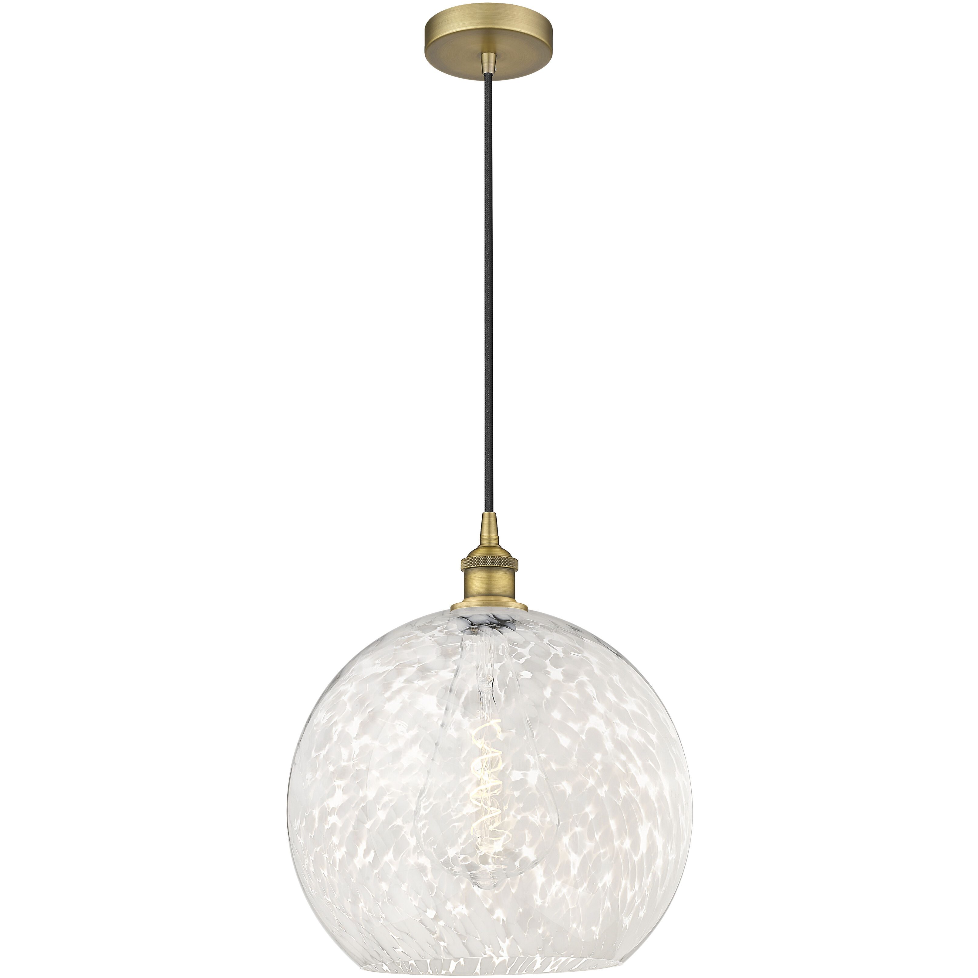 Edison White Mouchette 1 Light 13.75 inch Brushed Brass Cord Hung Pendant Ceiling Light