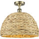 Edison Woven Rattan 1 Light 15.75 inch Antique Brass Semi-Flush Mount Ceiling Light