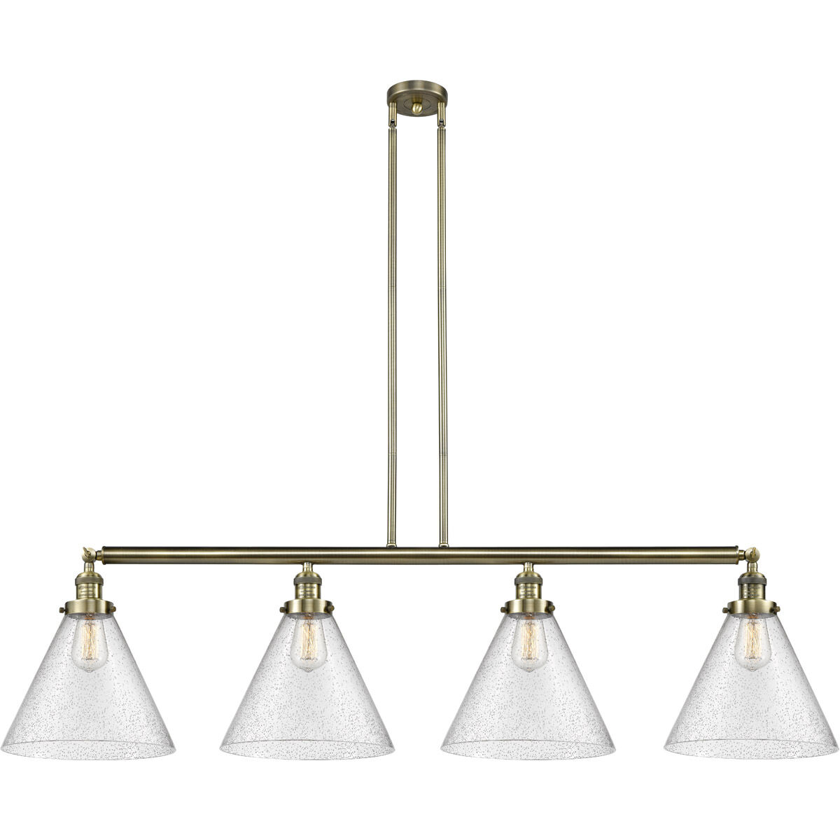 Franklin Restoration X-Large Cone LED 56 inch Antique Brass Island Light Ceiling Light in Seedy Glass, Franklin Restoration