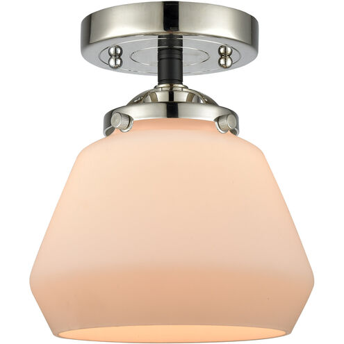 Nouveau Fulton LED 7 inch Black Polished Nickel Semi-Flush Mount Ceiling Light in Matte White Glass, Nouveau