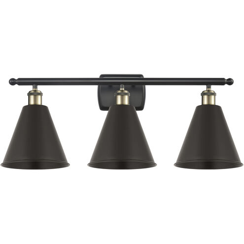 Ballston Cone 3 Light 28 inch Black Antique Brass Bath Vanity Light Wall Light