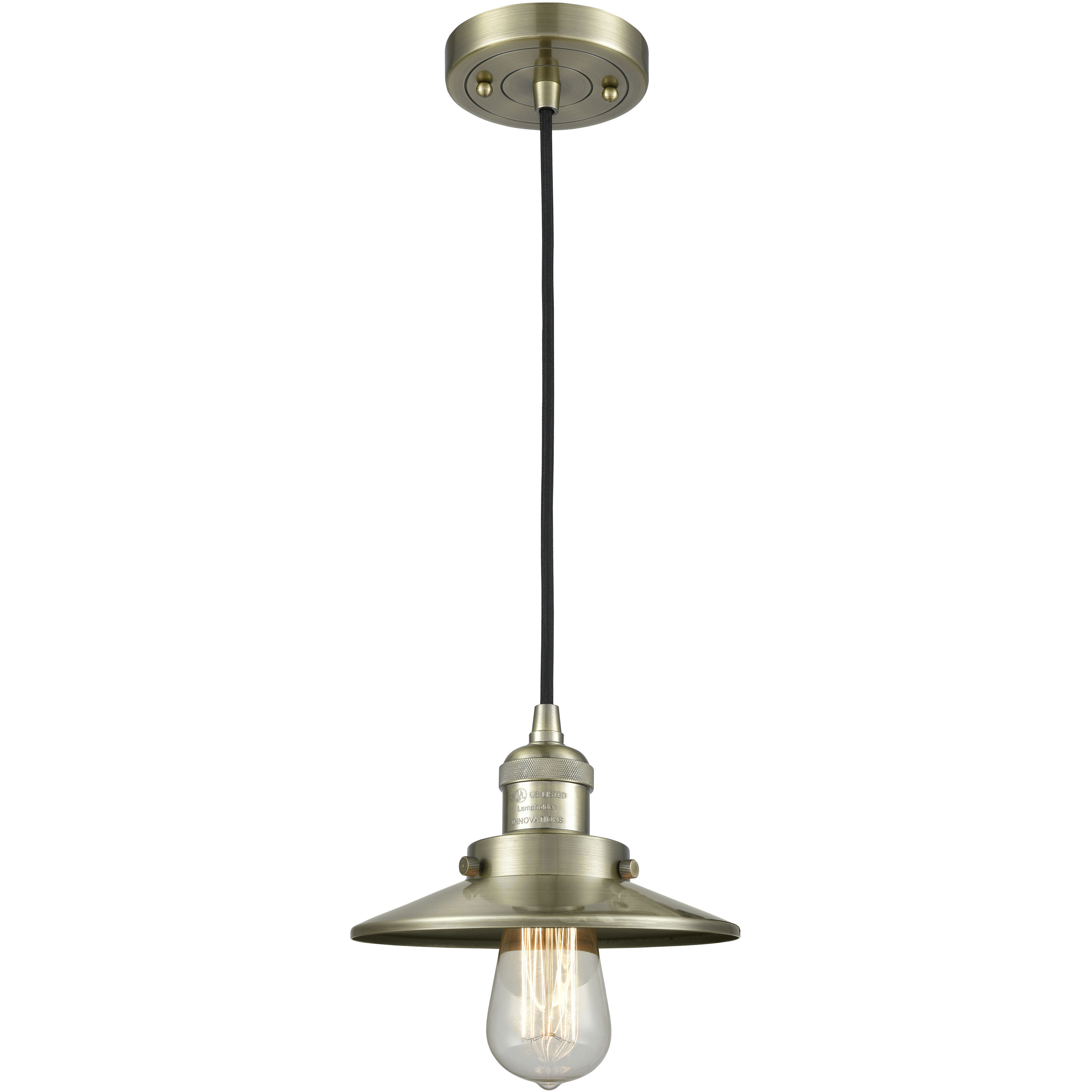 Franklin Restoration Railroad 1 Light 8 inch Antique Brass Mini Pendant Ceiling Light in Incandescent, Franklin Restoration