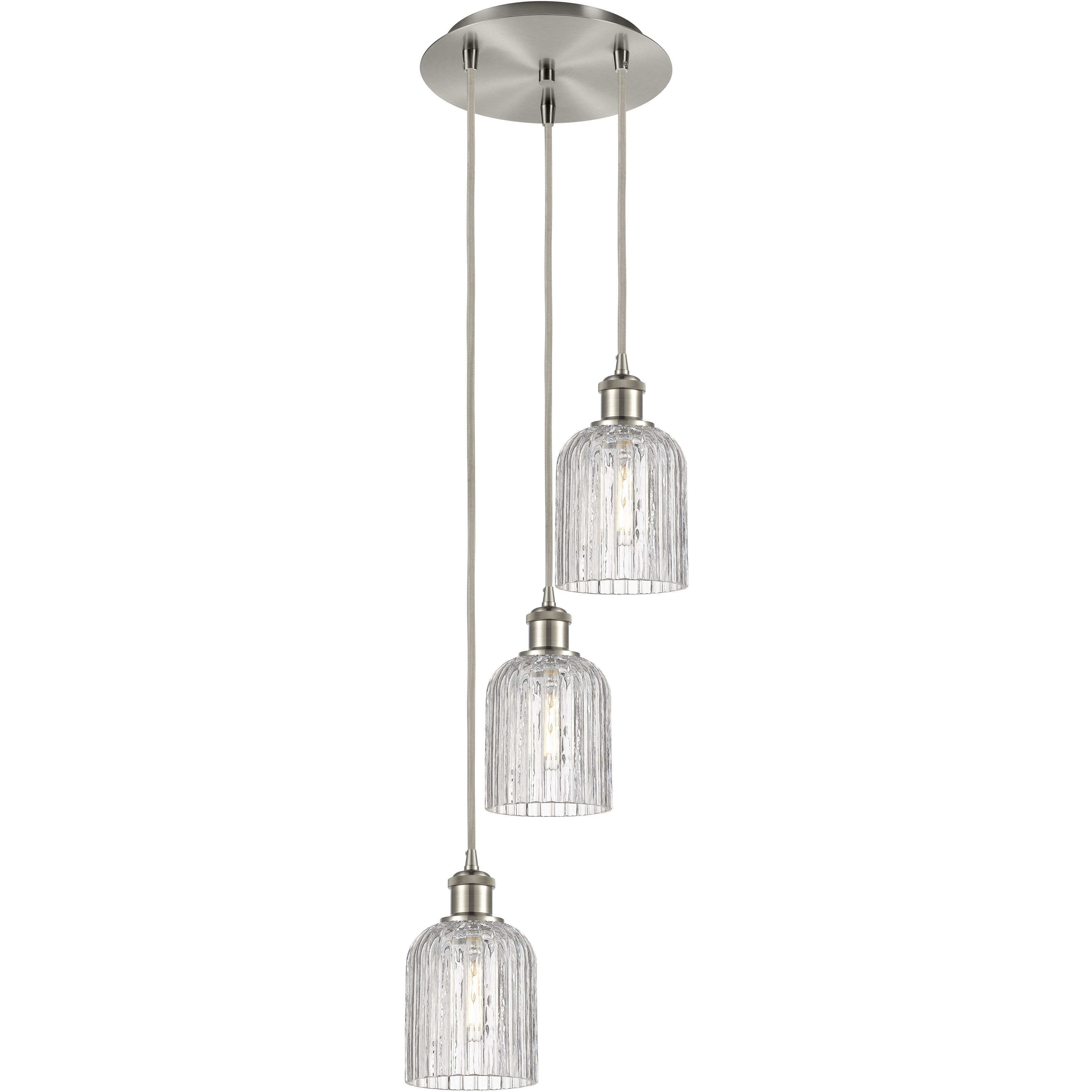 Bridal Veil 3 Light 11.5 inch Satin Nickel Multi Pendant Ceiling Light in Clear