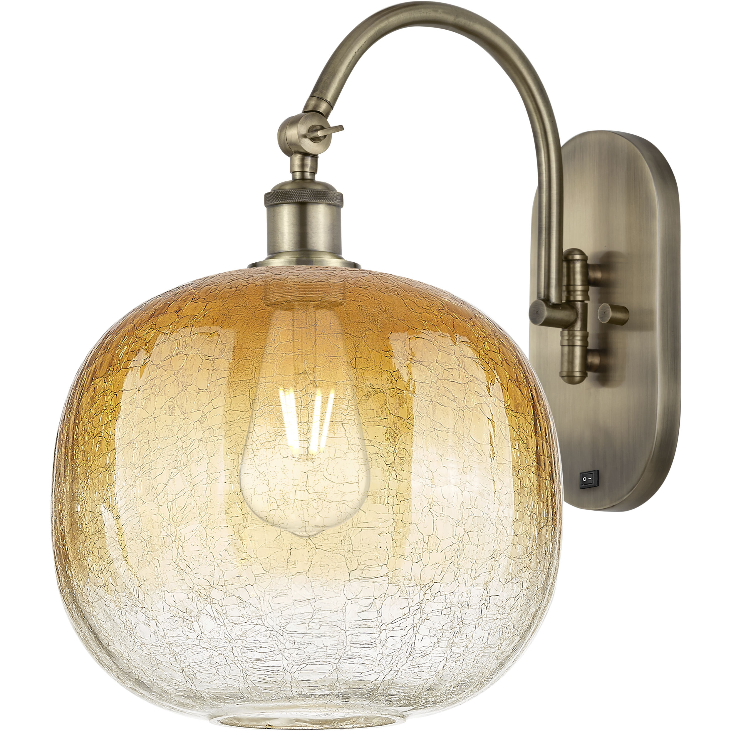 Ballston Brookhaven Sphere 1 Light 10.5 inch Antique Brass Swing Arm Sconce Wall Light in Amber Glass
