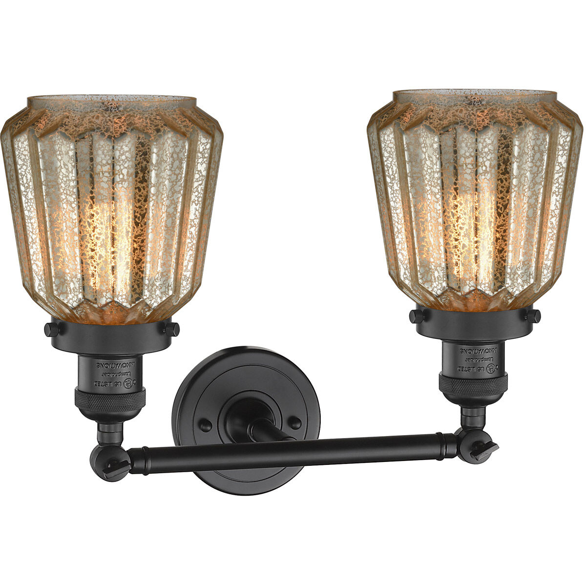 Franklin Restoration Chatham 2 Light 16 inch Matte Black Bath Vanity Light Wall Light in Mercury Glass, Franklin Restoration