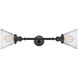 Franklin Restoration Large Cone 2 Light 18 inch Matte Black Bath Vanity Light Wall Light in Clear Glass, Franklin Restoration