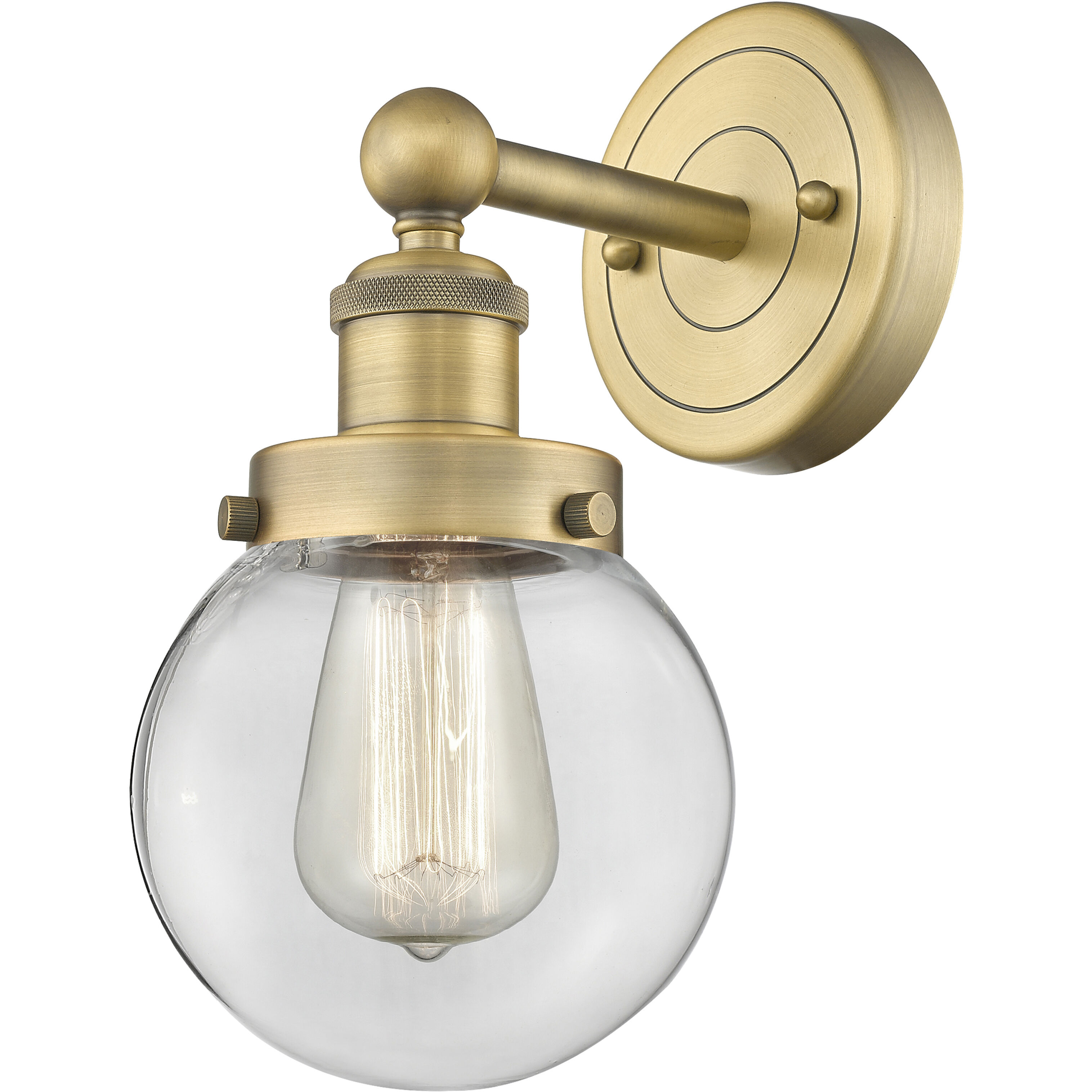 Beacon Sconce Wall Light in Brushed Brass, Clear
