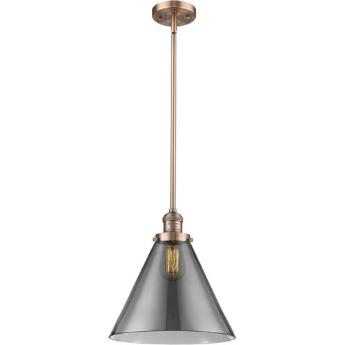 Franklin Restoration Cone LED 12 inch Antique Copper Mini Pendant Ceiling Light in Plated Smoke, Franklin Restoration