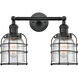 Franklin Restoration Small Bell Cage 2 Light 6 inch Matte Black Bath Vanity Light Wall Light in Seedy Glass, Franklin Restoration