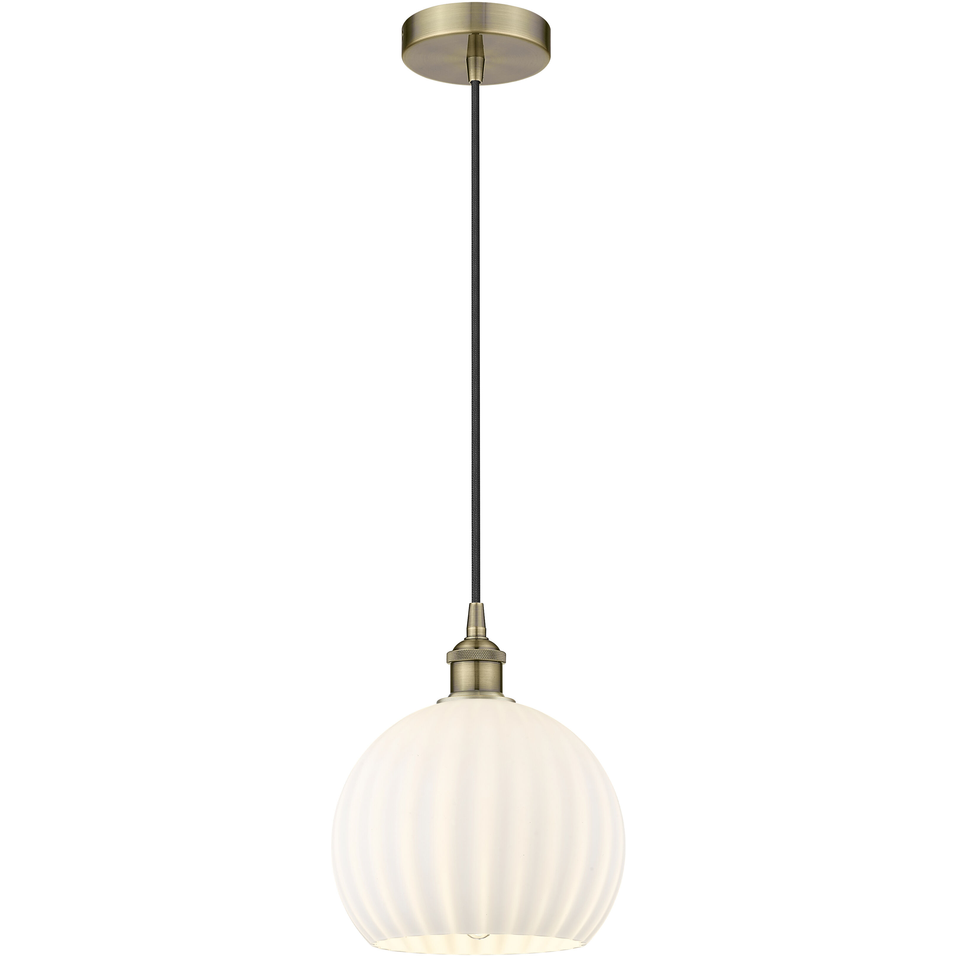 Edison White Venetian 1 Light 10 inch Antique Brass Cord Hung Mini Pendant Ceiling Light