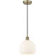 Edison White Venetian 1 Light 10 inch Antique Brass Cord Hung Mini Pendant Ceiling Light