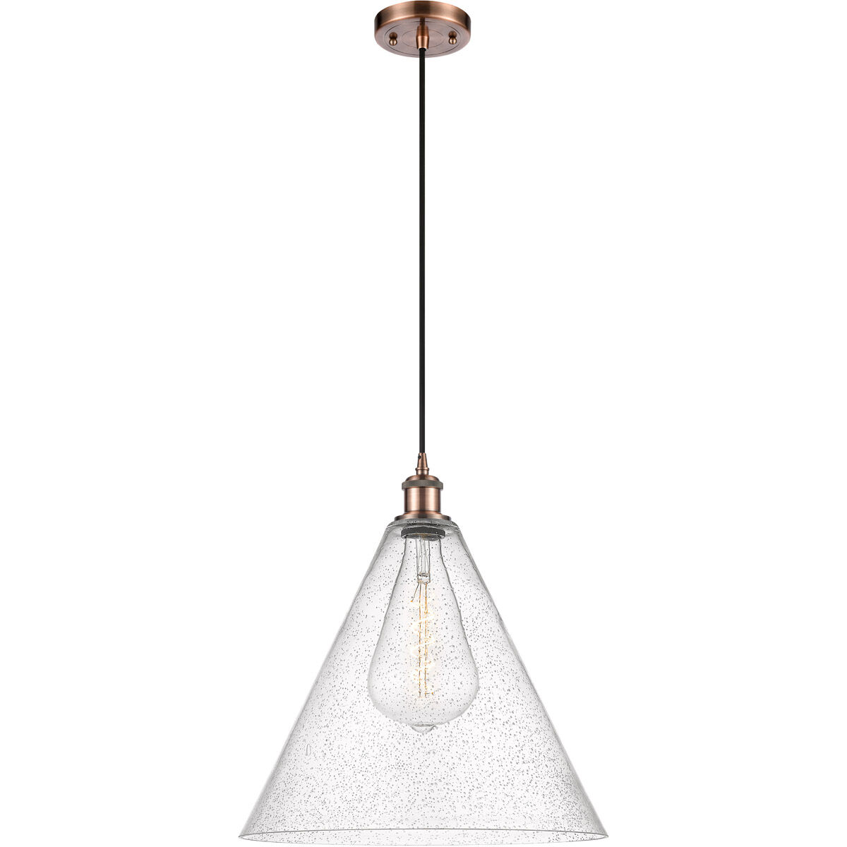 Ballston Cone 1 Light 16 inch Antique Copper Pendant Ceiling Light in Seedy Glass