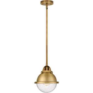 Nouveau 2 Hampden LED 7 inch Brushed Brass Mini Pendant Ceiling Light in Seedy Glass