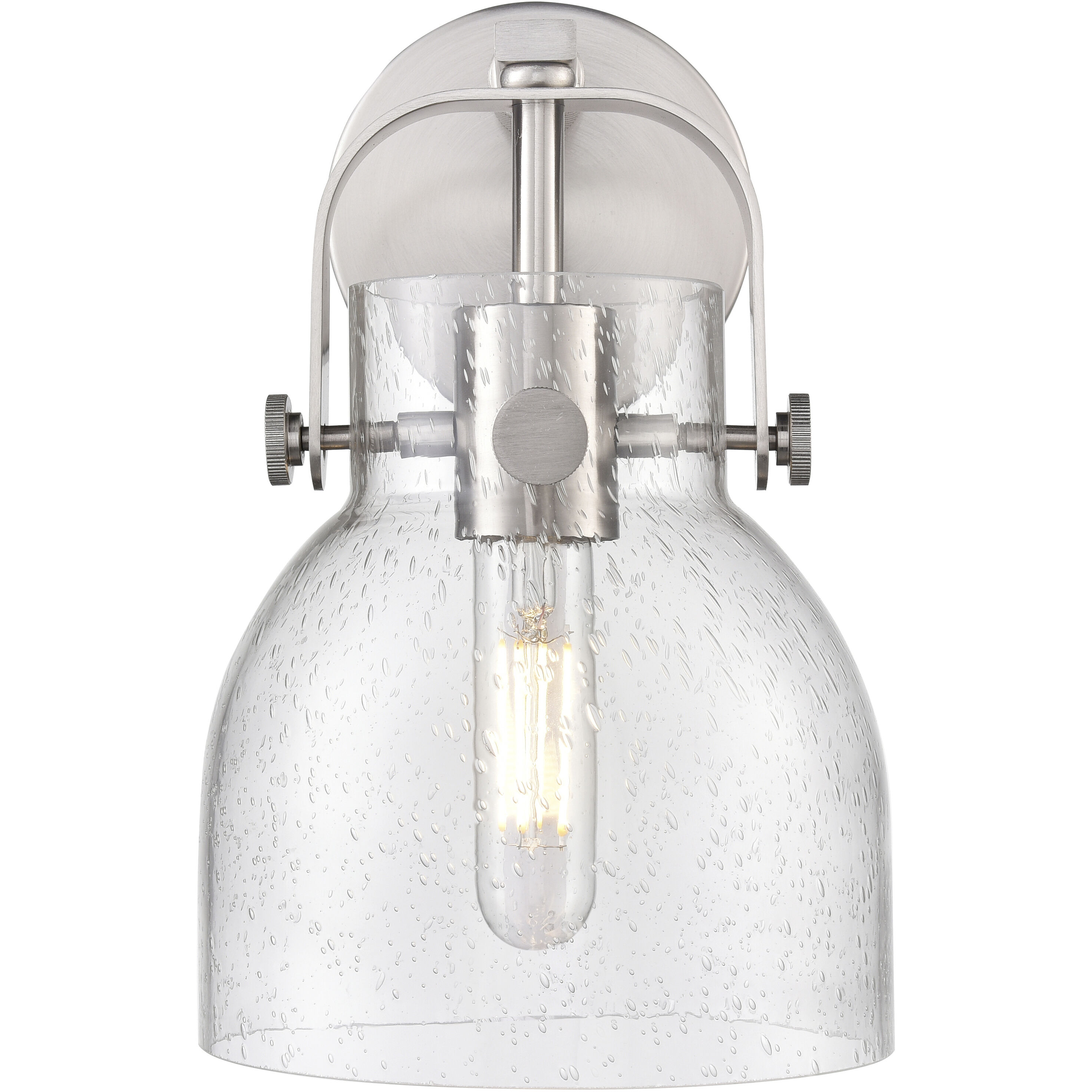 Pilaster II Bell Sconce Wall Light in Satin Nickel, Seedy Glass