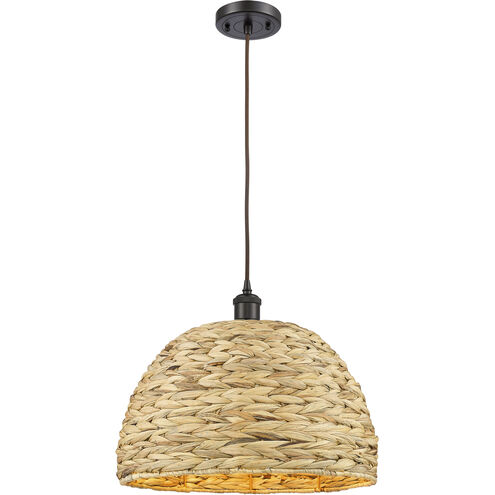 Woven Rattan 1 Light 15.75 inch Oil Rubbed Bronze Pendant Ceiling Light in Oil Rubbed Bronze and Natural