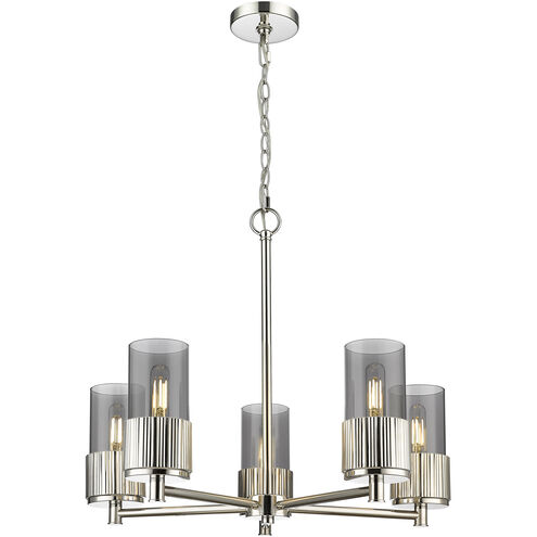 Bolivar 5 Light 25 inch Polished Nickel Chandelier Ceiling Light in Plated Smoke Glass