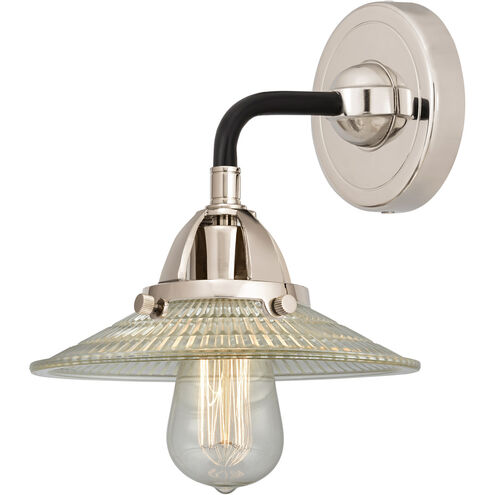 Nouveau 2 Halophane 1 Light 9 inch Black Polished Nickel Sconce Wall Light in Clear Halophane Glass