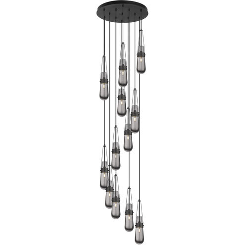 Milan 12 Light 23.63 inch Matte Black Multi Pendant Ceiling Light in Light Smoke Glass