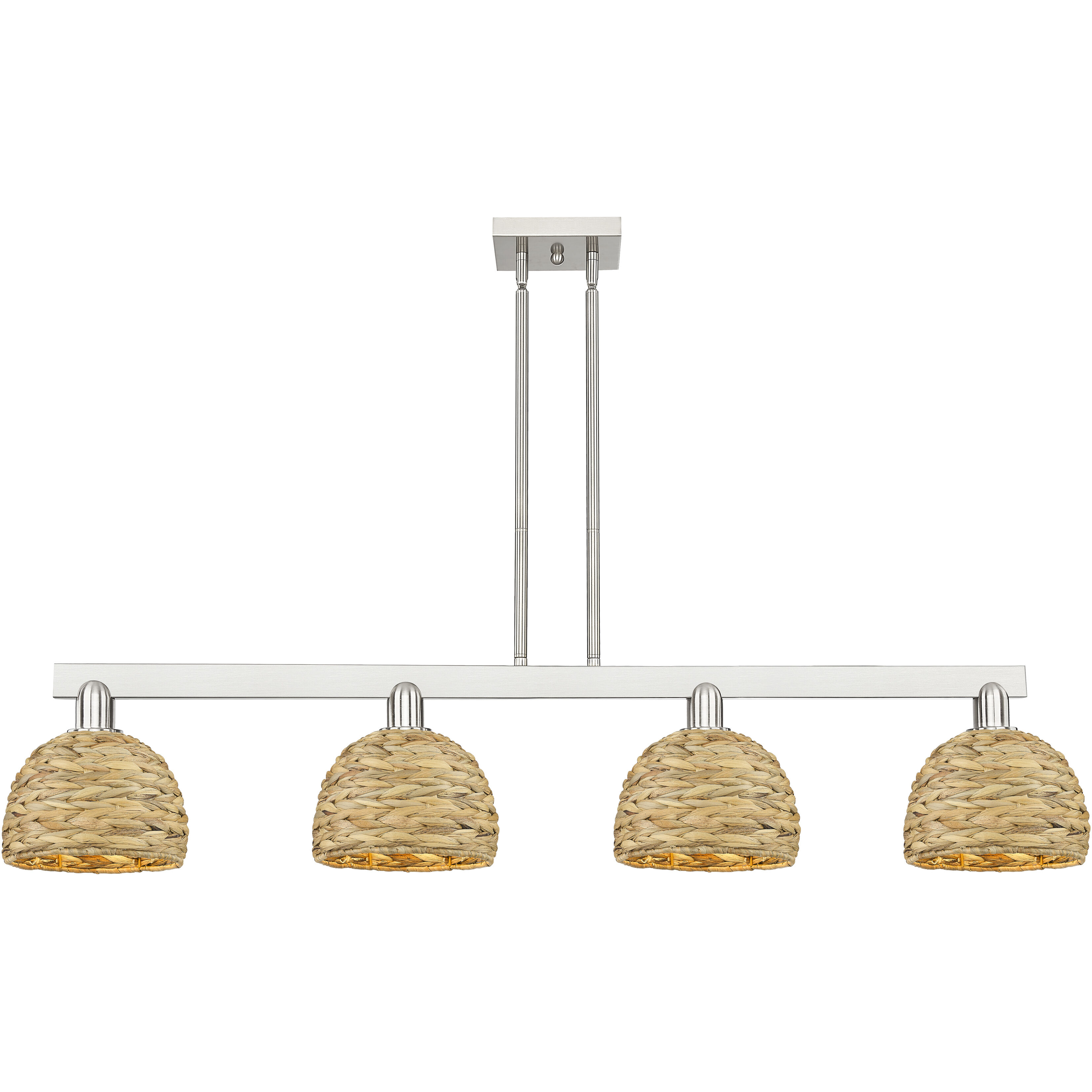Arcadia Woven Rattan Island Light Ceiling Light in Brushed Satin Nickel