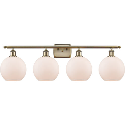 Ballston Athens 4 Light 36 inch Antique Brass Bath Vanity Light Wall Light in Incandescent, Matte White Glass, Ballston