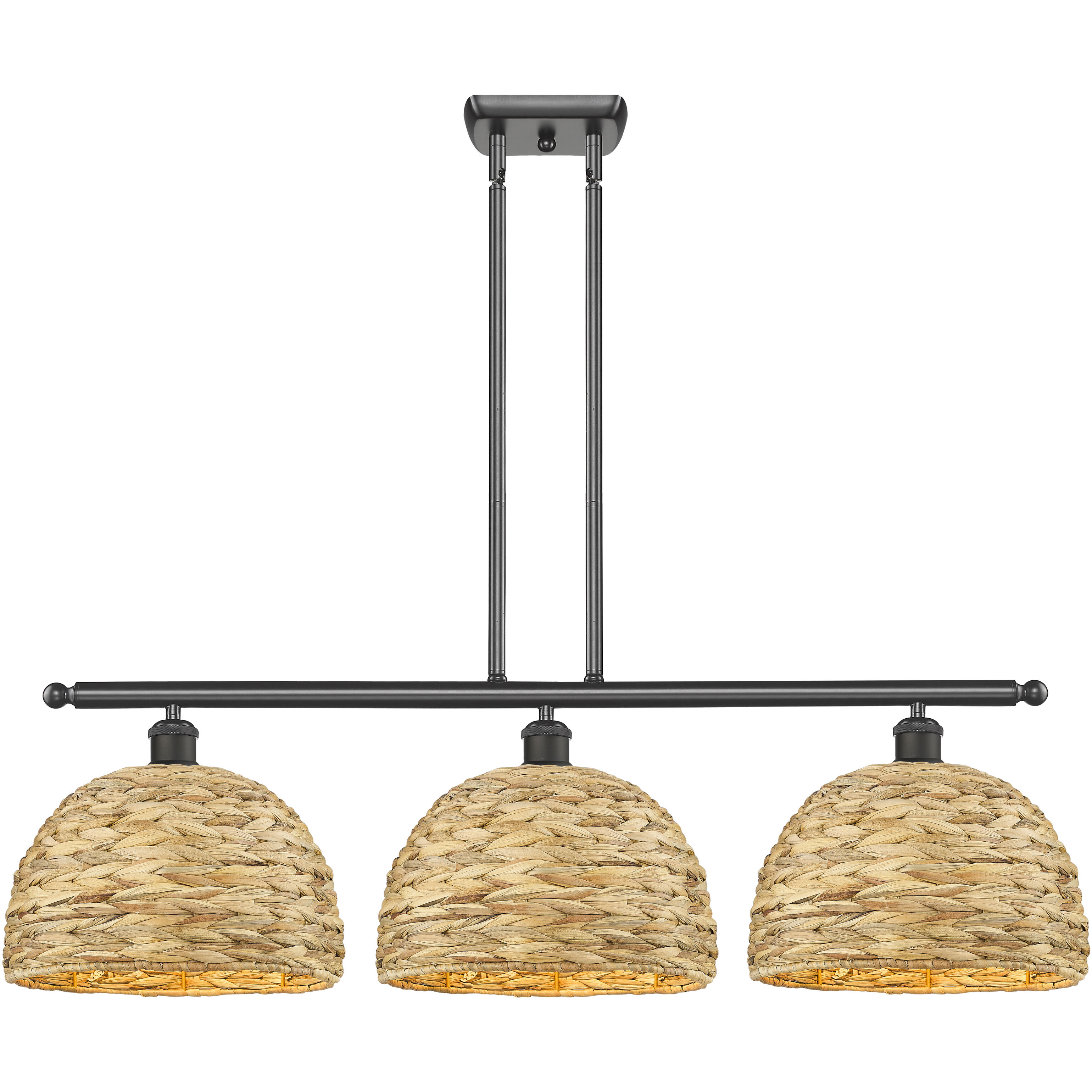 Woven Rattan 3 Light 38.5 inch Oil Rubbed Bronze Island Light Ceiling Light in Oil Rubbed Bronze and Natural