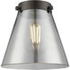 Nouveau Cone LED 6.25 inch Black Antique Brass Mini Pendant Ceiling Light in Plated Smoke Glass, Nouveau