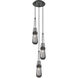Milan 3 Light 11.88 inch Matte Black Multi Pendant Ceiling Light in Light Smoke Glass