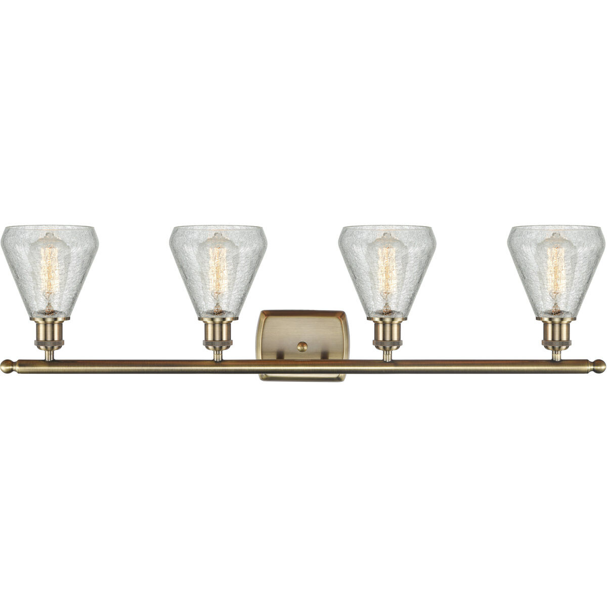 Ballston Conesus 4 Light 36 inch Antique Brass Bath Vanity Light Wall Light in Incandescent, Clear Crackle Glass, Ballston