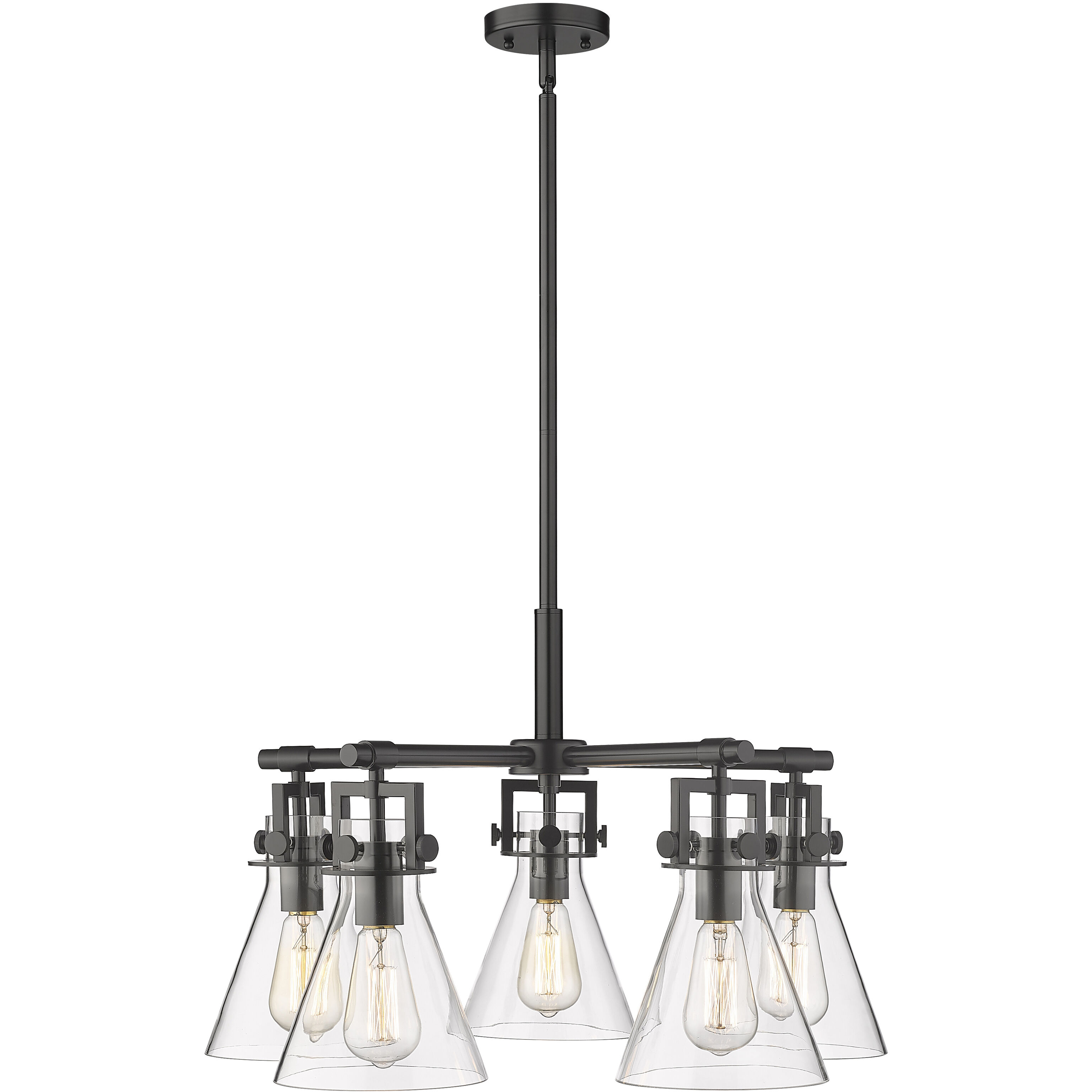 Newton Cone 5 Light 26 inch Matte Black Chandelier Ceiling Light in Clear Glass
