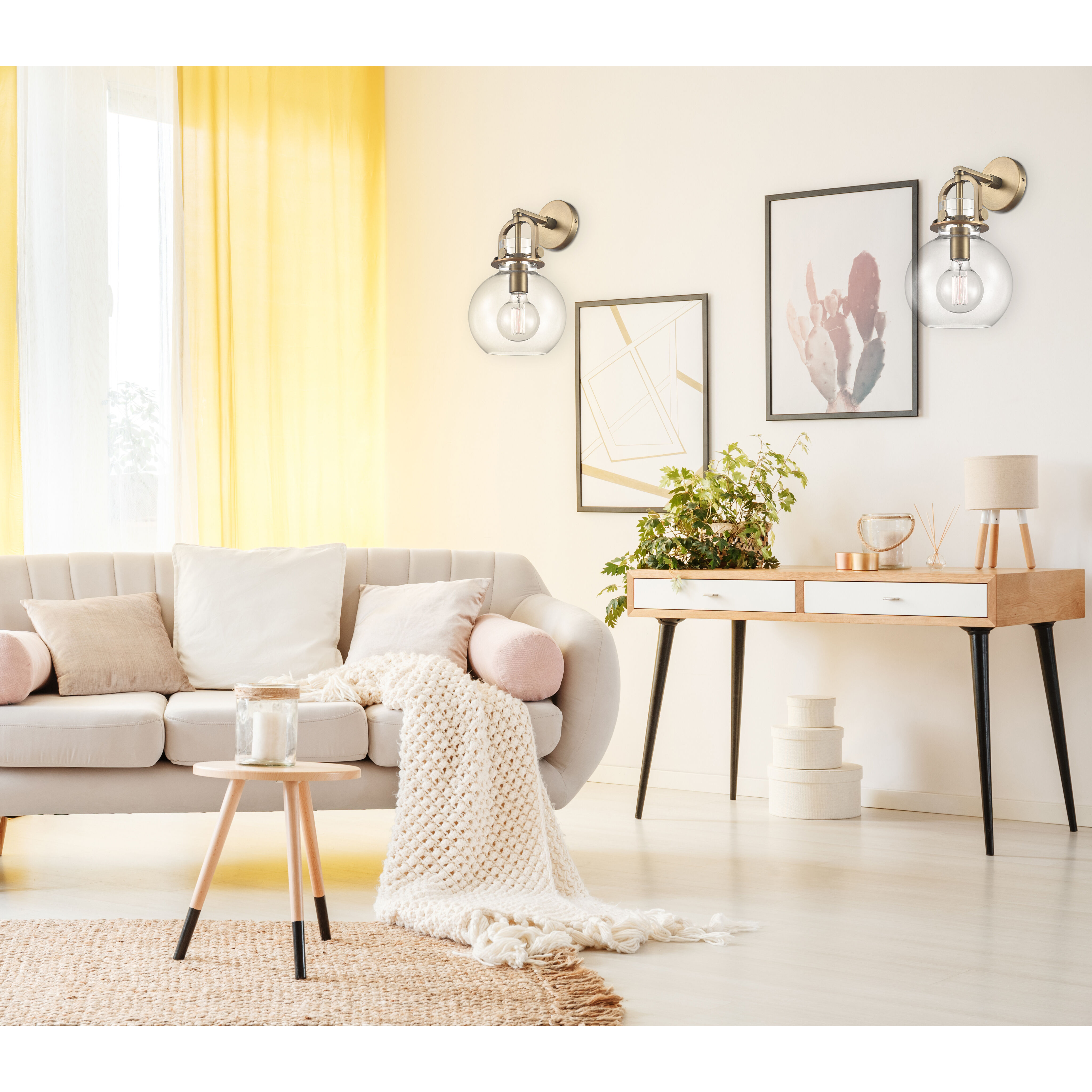 Restoration Newton LED 8 inch Brushed Brass Sconce Wall Light, Restoration