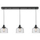 Edison Large Bell 3 Light 36 inch Matte Black Linear Pendant Ceiling Light, Edison