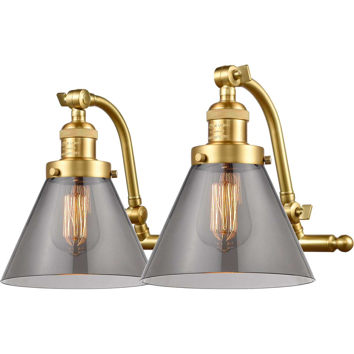 Franklin Restoration Large Cone LED 18 inch Satin Gold Bath Vanity Light Wall Light in Plated Smoke Glass, Franklin Restoration