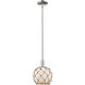 Arcadia Farmhouse Rope 1 Light 8 inch Polished Nickel Mini Pendant Ceiling Light in White Glass with Brown Rope