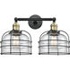 Franklin Restoration Large Bell Cage 2 Light 19 inch Black Antique Brass Bath Vanity Light Wall Light in Clear Glass, Franklin Restoration