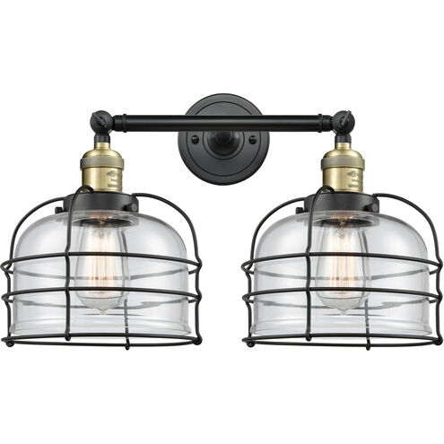 Franklin Restoration Large Bell Cage 2 Light 19 inch Black Antique Brass Bath Vanity Light Wall Light in Clear Glass, Franklin Restoration