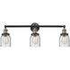 Franklin Restoration Small Bell 3 Light 30 inch Black Antique Brass Bath Vanity Light Wall Light in Seedy Glass, Franklin Restoration