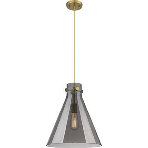 Newton Cone 1 Light 14 inch Brushed Brass Pendant Ceiling Light in Plated Smoke Glass