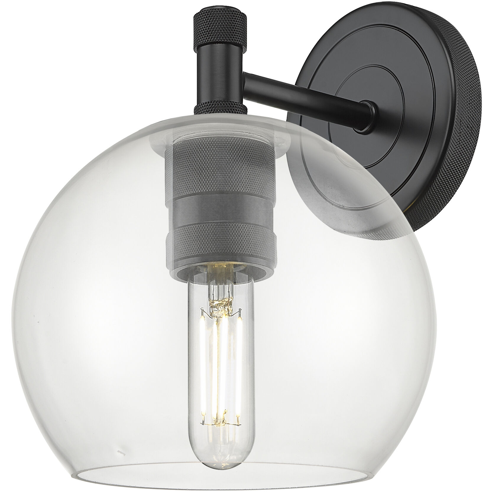 Crown Point Sconce Wall Light in Matte Black, Clear Glass