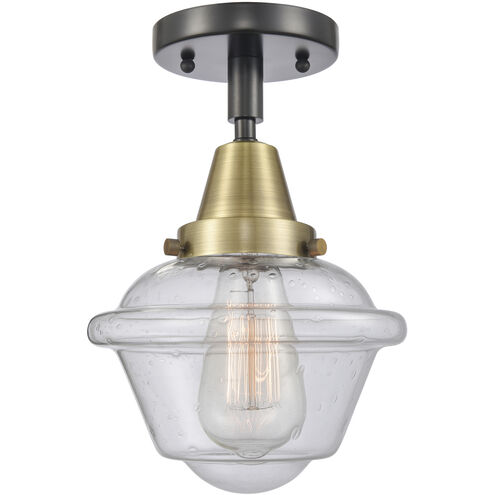 Franklin Restoration Small Oxford 1 Light 7.5 inch Black Antique Brass Flush Mount Ceiling Light in Seedy Glass