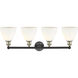 Bristol Glass 4 Light 34.5 inch Black Antique Brass Bath Vanity Light Wall Light in Matte White
