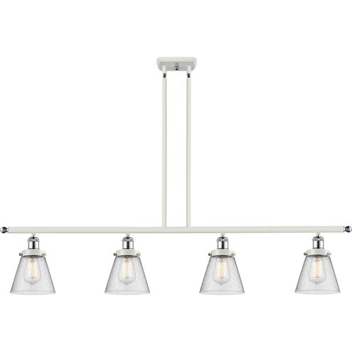 Ballston Small Cone 4 Light 48 inch White and Polished Chrome Island Light Ceiling Light in Seedy Glass