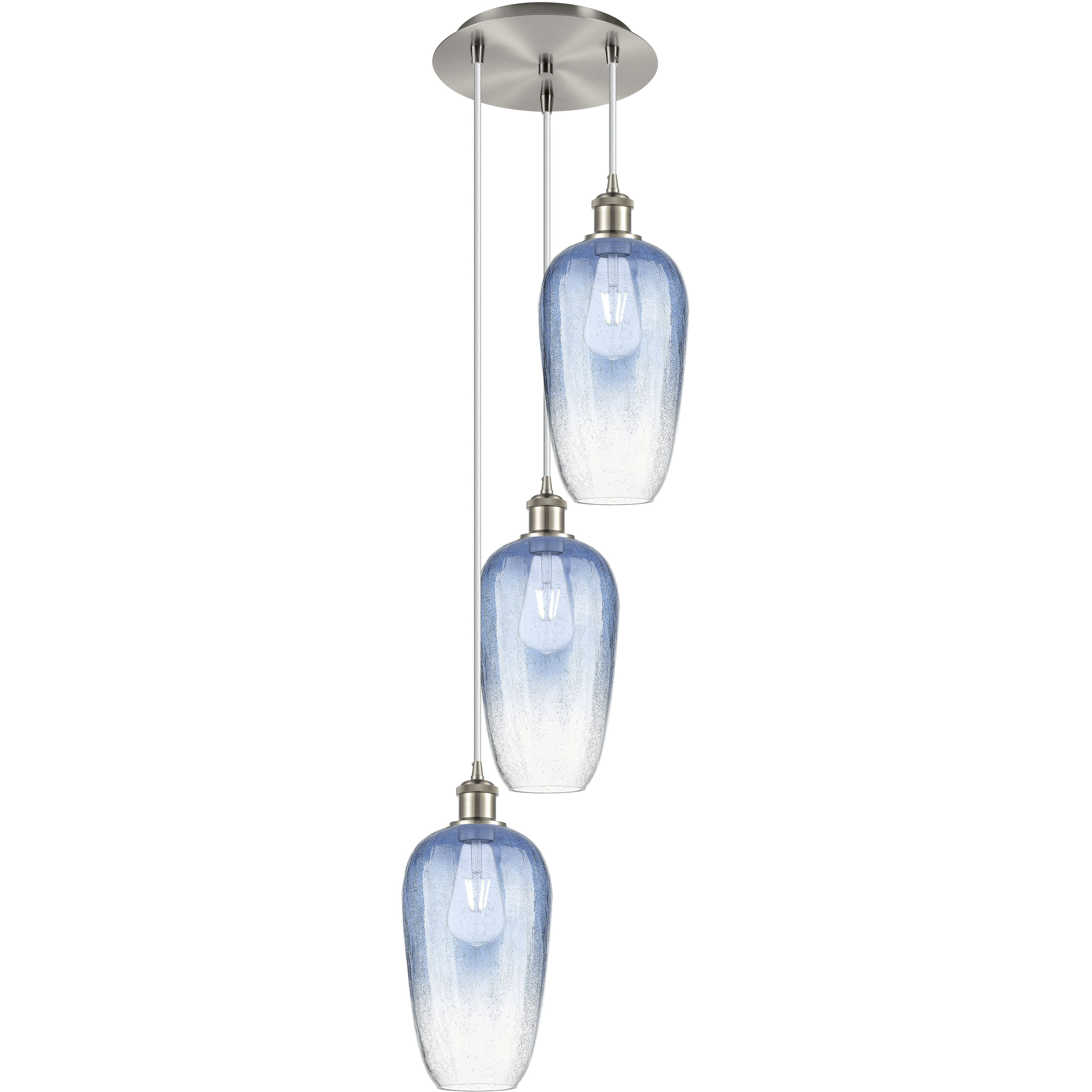 Ballston Brookhaven Flute 3 Light 13.5 inch Brushed Satin Nickel Multi Pendant Ceiling Light in Sapphire Blue Glass