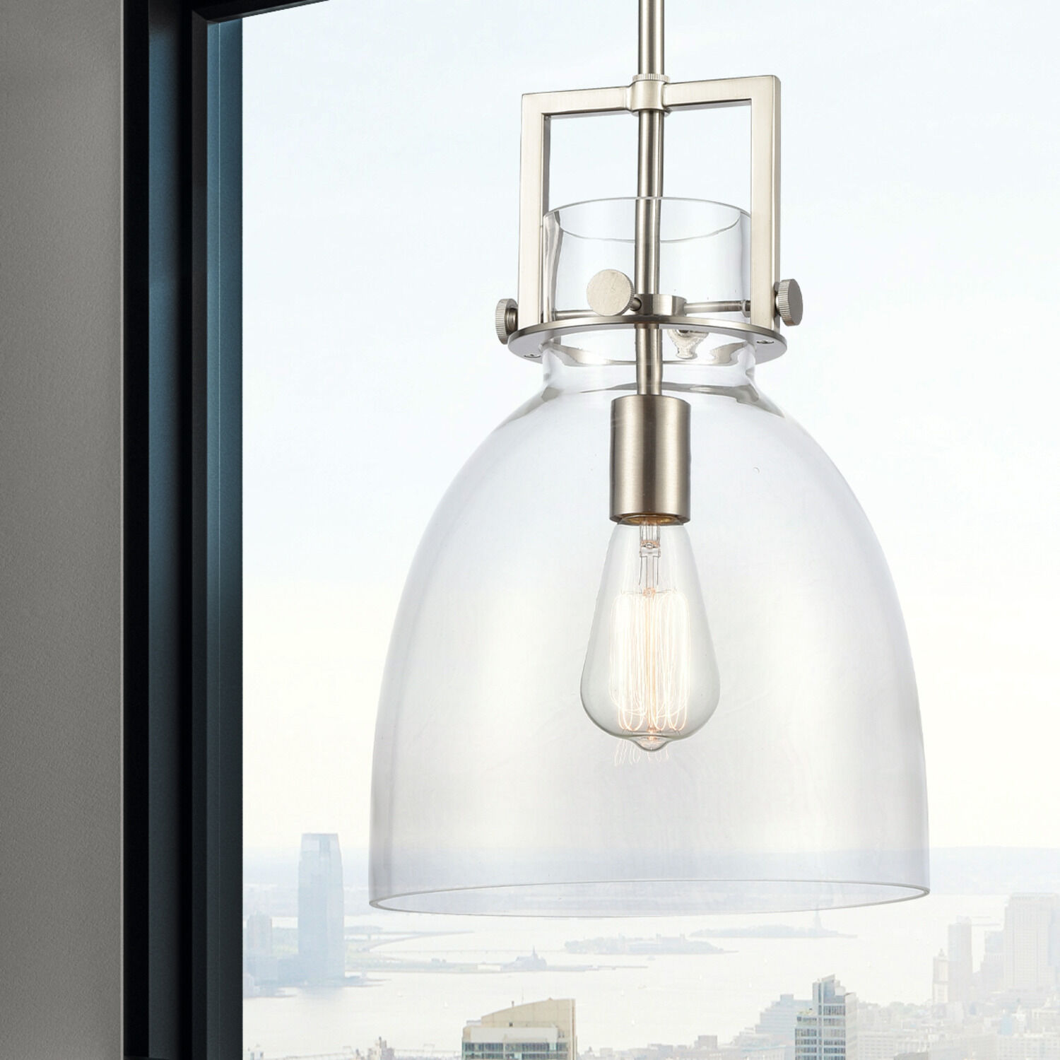 Newton Bell 1 Light 10 inch Satin Nickel Pendant Ceiling Light