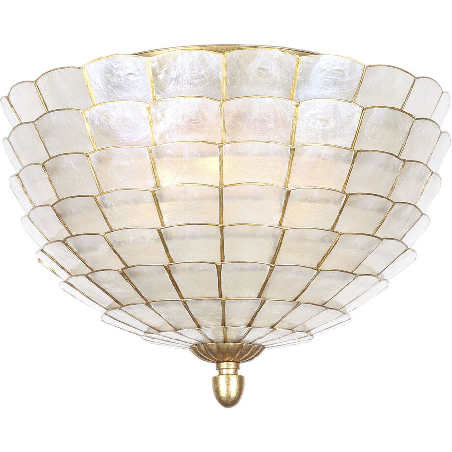 Samal 3 Light 16 inch Oxidized Gold Leaf Flush Mount Ceiling Light