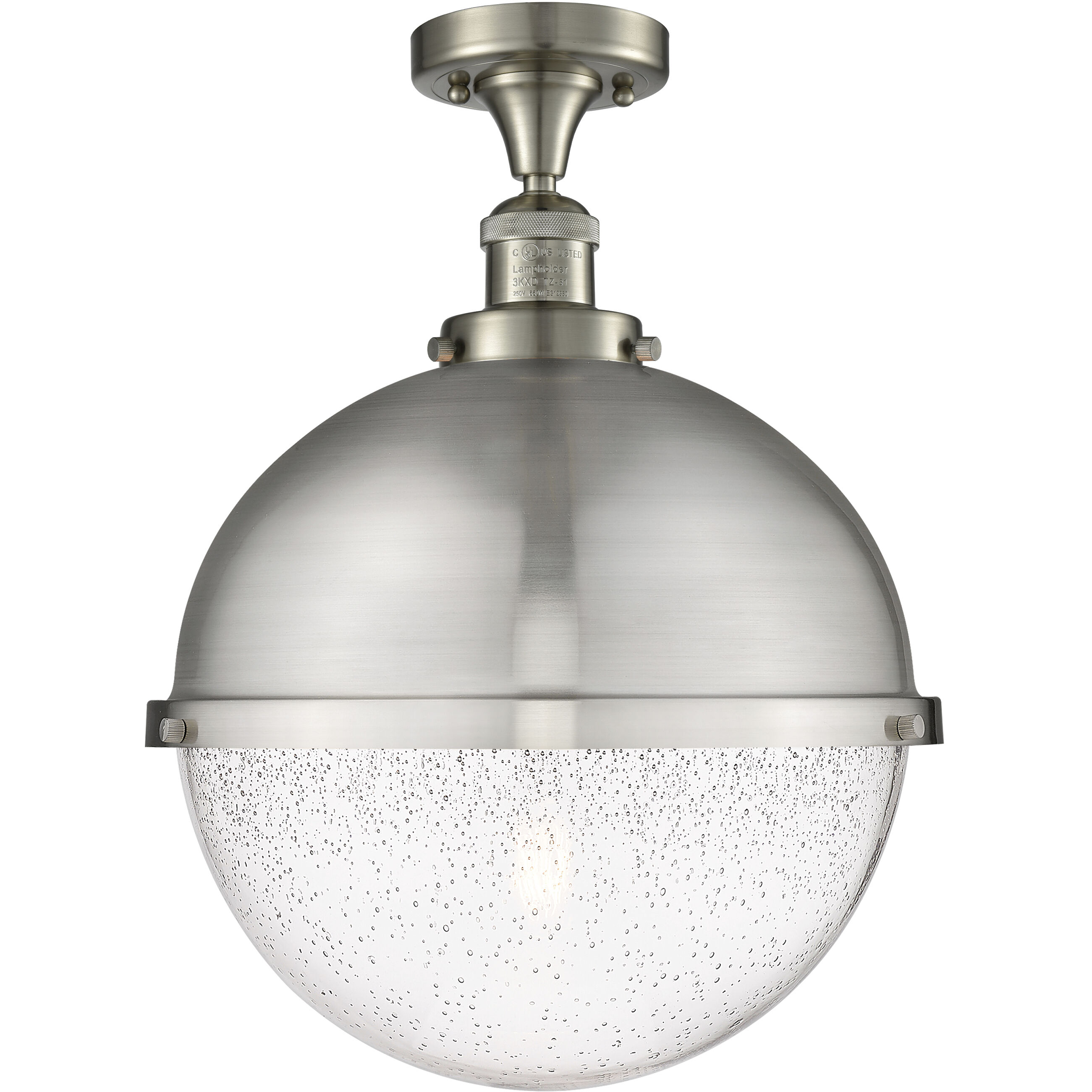 Franklin Restoration Hampden LED 12.88 inch Brushed Satin Nickel Semi-Flush Mount Ceiling Light in Seedy Glass