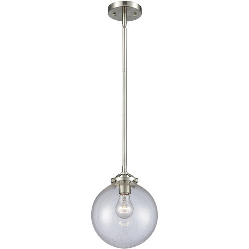 Nouveau Beacon 1 Light 8 inch Brushed Satin Nickel Mini Pendant Ceiling Light in Incandescent, Seedy, Nouveau