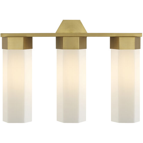 Claverack 3 Light 22.38 inch Brushed Brass Bath Vanity Light Wall Light in Matte White Glass
